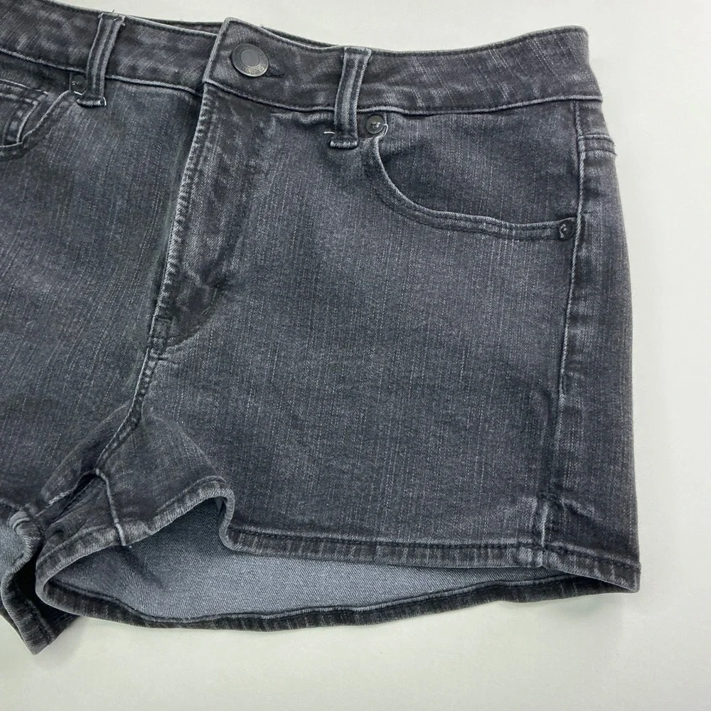 American Eagle Black Denim Hi-Rise Shortie Shorts Women 10 Super Stretch 360